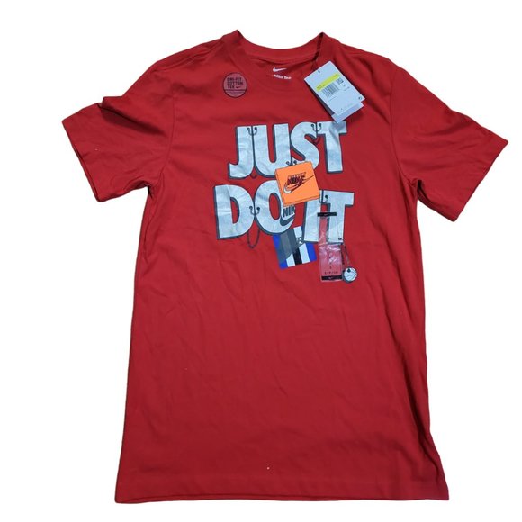 Nike Other - Nike Dri-Fit JDI Just Do It Box Logo T-Shirt Red Silver S Small DJ3707-657 Metal